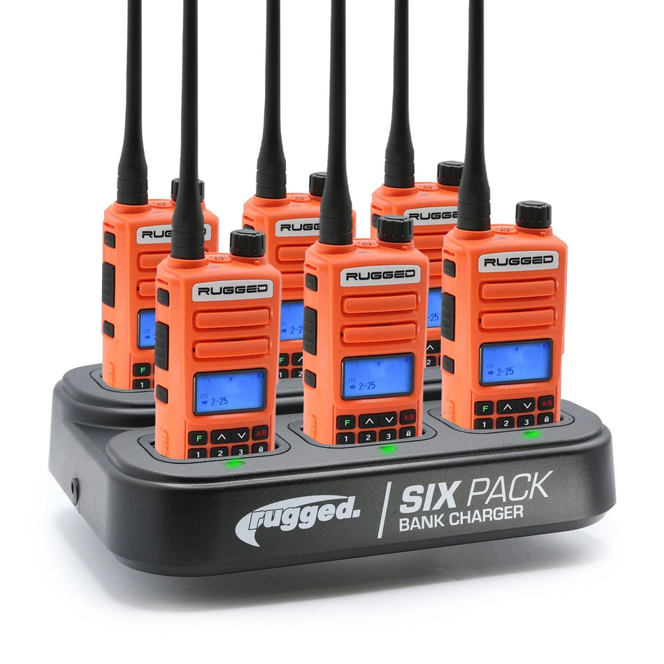 Rugged Radios GMR2 PLUS 6 Pack - GMRS and FRS Two Way Handheld Radios with Bank Charger