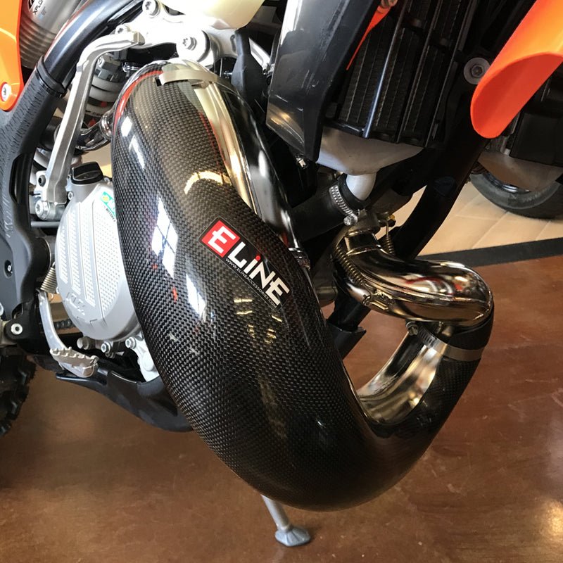 E Line Carbon Fiber Pipe Guard KTM/HUS/GAS 125 Fatty Pipe (2023 - 24) | MPG12523C - MojoMotoSport.com