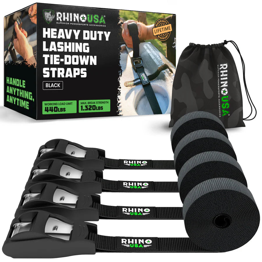Rhino USA 1" x 12' Lashing Tie-Down Straps 4-pack | LASHING-STRAP-4PK