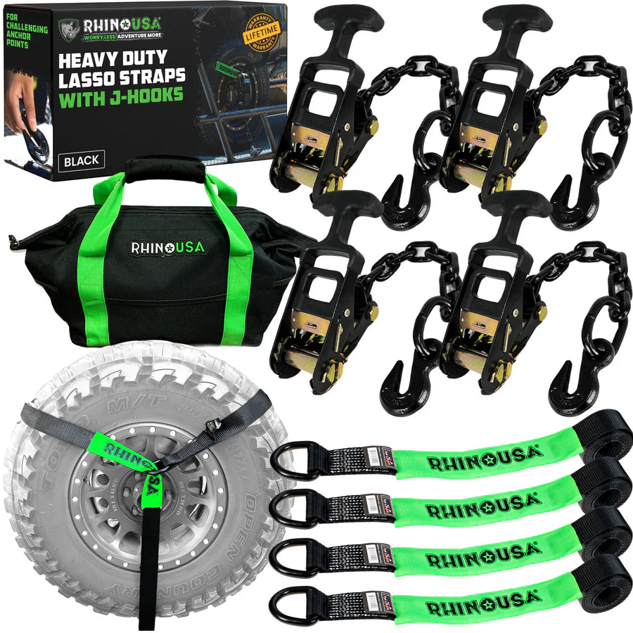 Rhino USA Car Tie-Down Lasso Straps (J-Hooks) | LASSO-STRAPS