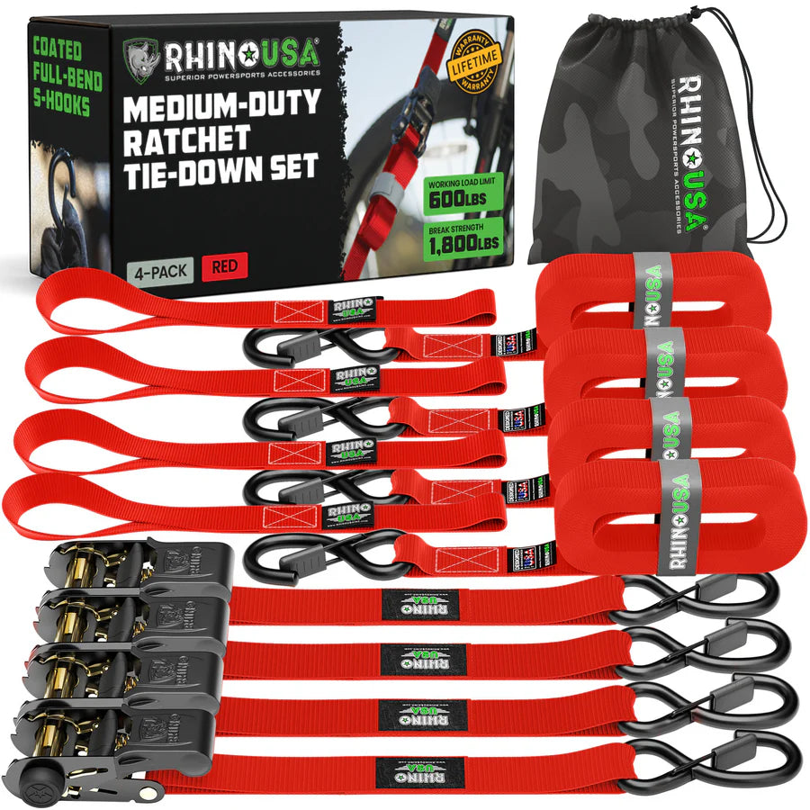 Rhino USA 1" x 15' Ratchet Tie-Down Set (4-Pack)