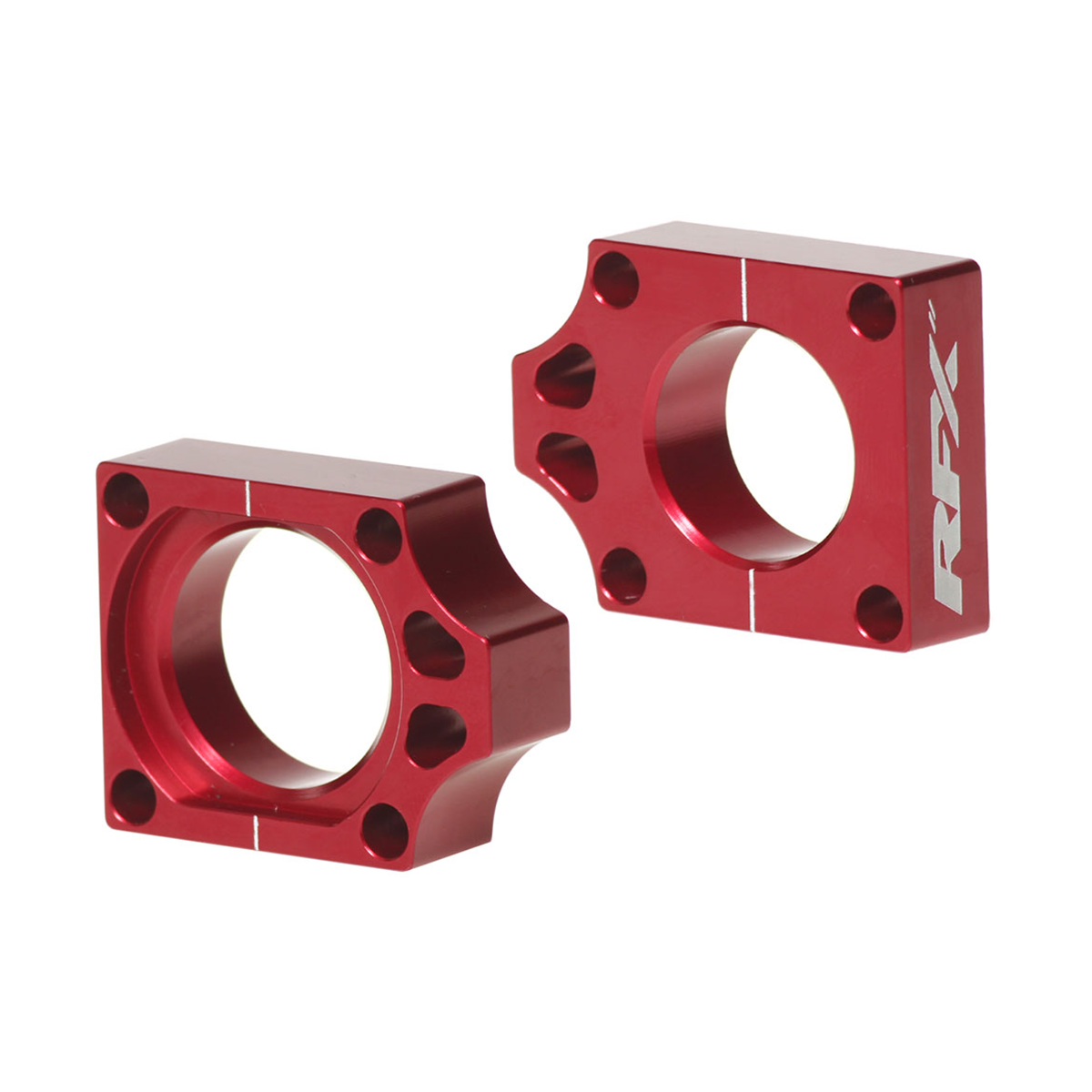 RFX Pro Series rear axle blocks in anodized aluminum with laser etched logo