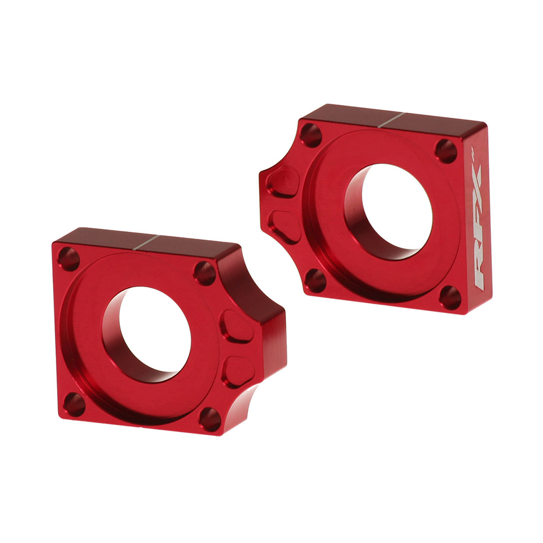 RFX Pro Series rear axle blocks in anodized aluminum with laser etched logo