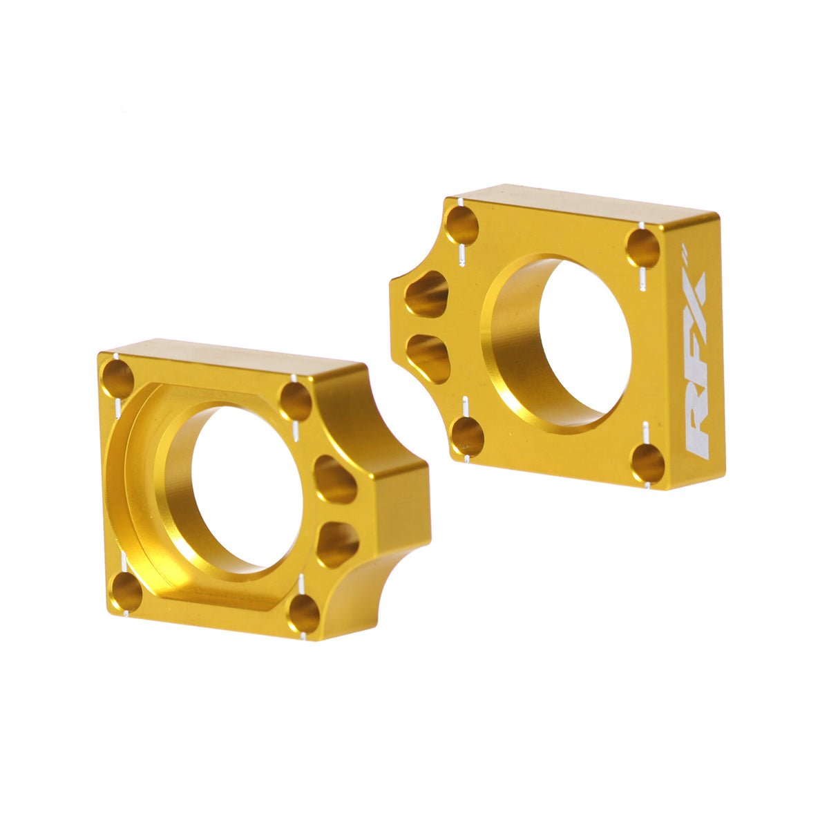 RFX Pro Series rear axle blocks in anodized aluminum with laser etched logo
