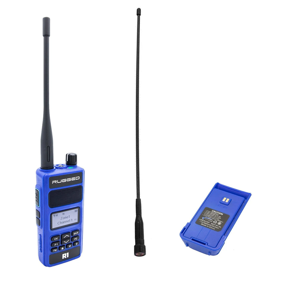 Rugged Radios R1 - Handheld Radio w/ Long Range Antenna and High Capacity Battery