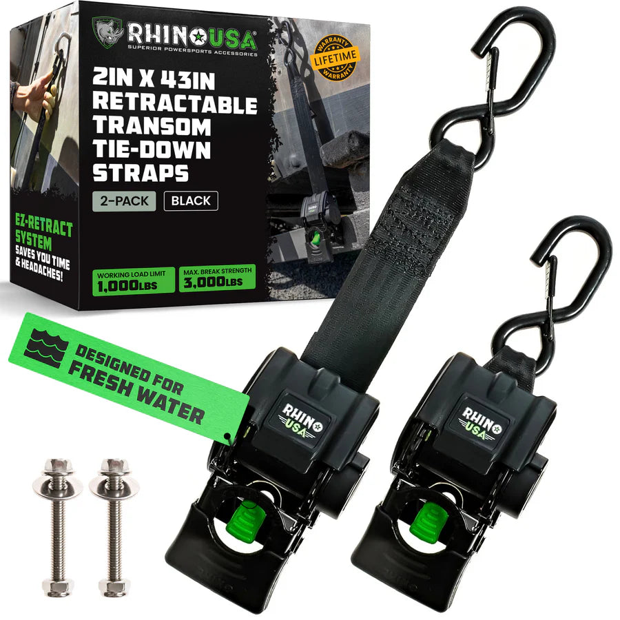 Rhino USA 2" x 43" Retractable Transom Tie-Down Straps (2-Pack)