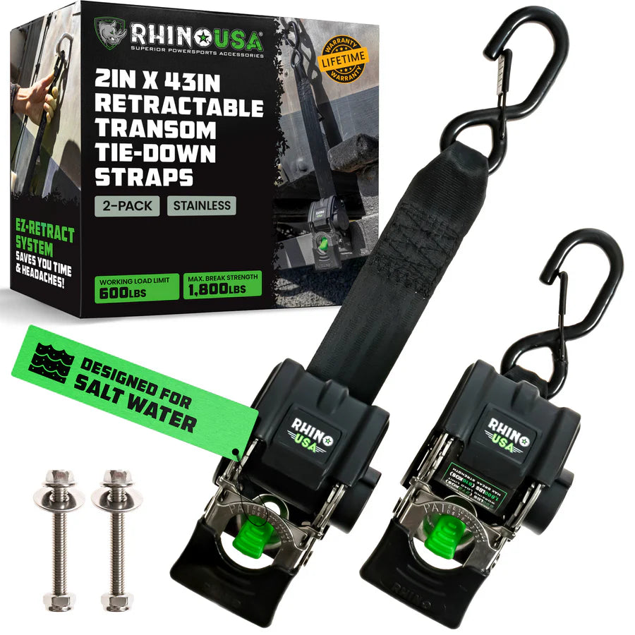 Rhino USA 2" x 43" Retractable Transom Tie-Down Straps (2-Pack)