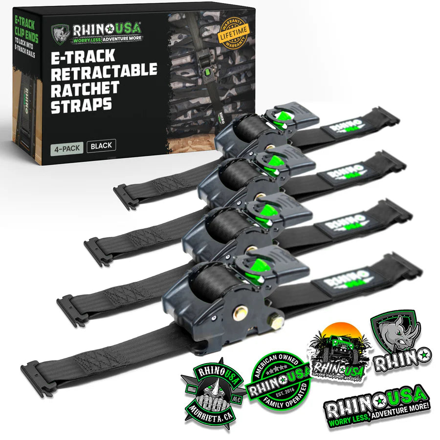 Rhino USA 2" x 10' Retractable E-Track Ratchet Straps (4-Pack) | TD-RSRE2X10-ETRK-4