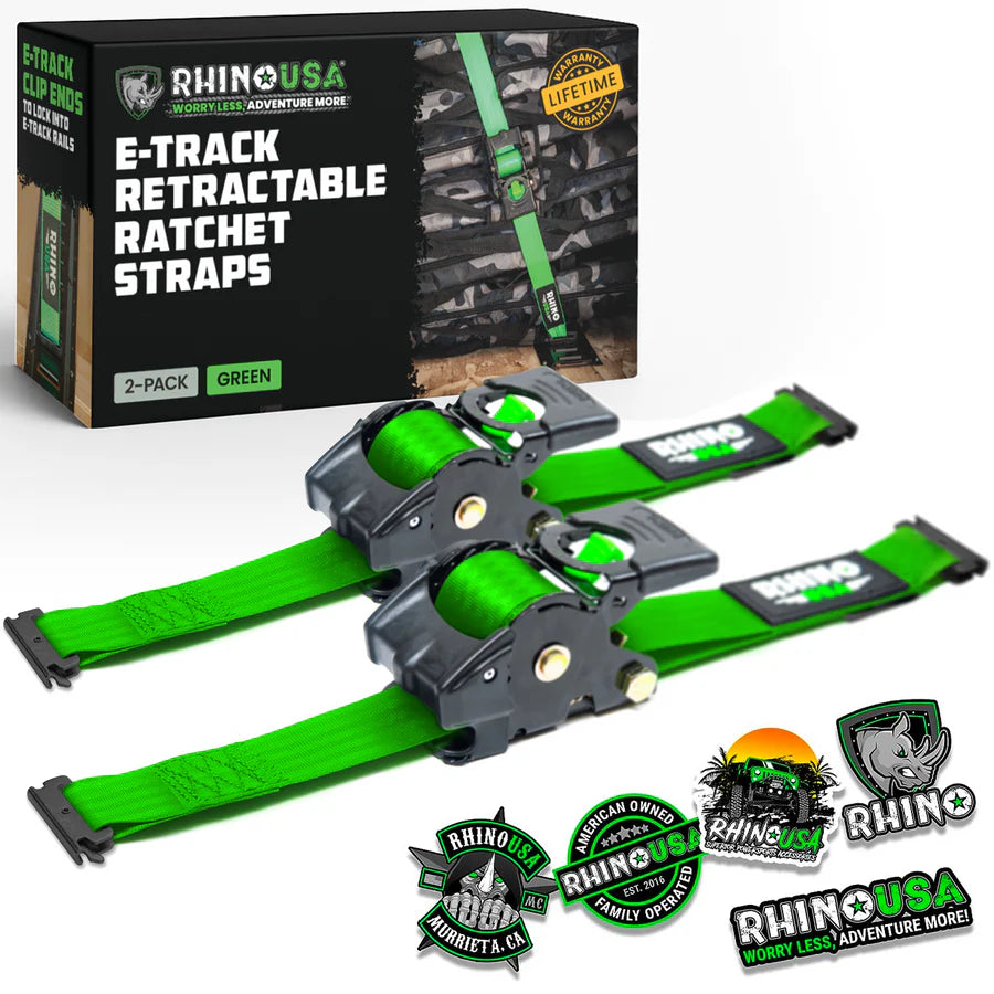 Rhino USA 2" x 10' Retractable E-Track Ratchet Straps (2-Pack) | TD-RSRE2X10-ETRK