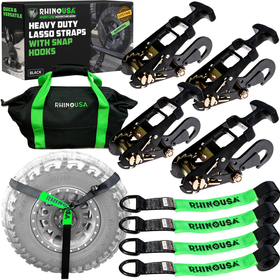 Rhino USA Car Tie-Down Lasso Straps (Snap-Hooks) | TD-VSLASSO-SNAP