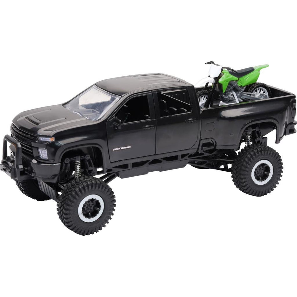 New - Ray 1:20 Scale Chevy 3500 HD w/ Dirt Bike | SS - 37596 - MojoMotoSport.com