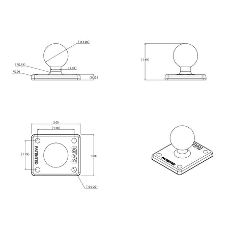 Ram Ball Adapter w/ AMPS Plate - B Size | RAM - B - 347U - MojoMotoSport.com