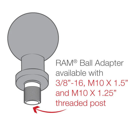 Ram Ball Adapter w/ M10 X 1.25 Threaded Post | RAM - B - 349U - MojoMotoSport.com