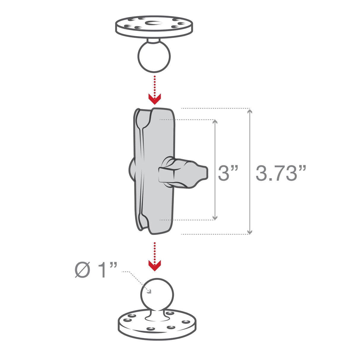 Ram Composite Double Socket Arm - B Size Medium | RAP - B - 201U - MojoMotoSport.com