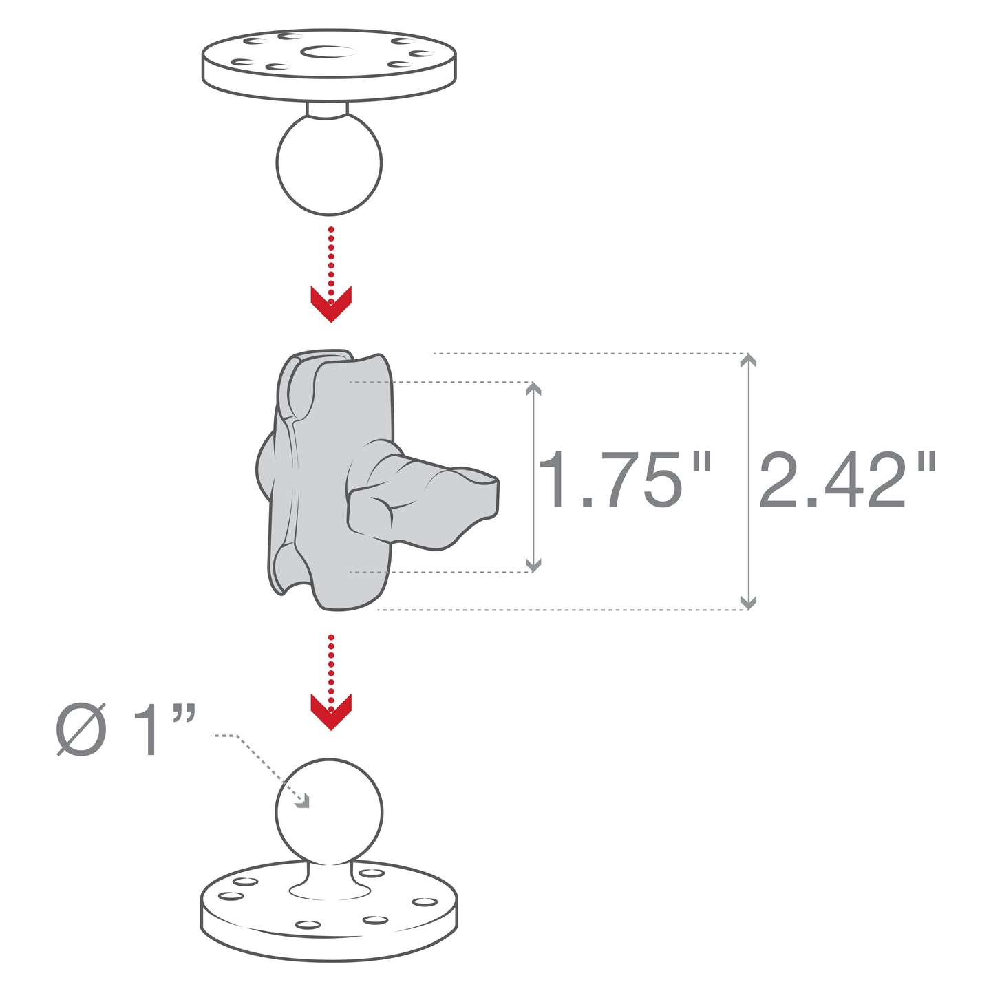 Ram Composite Double Socket Arm - B Size Short | RAP - B - 201U - A - MojoMotoSport.com