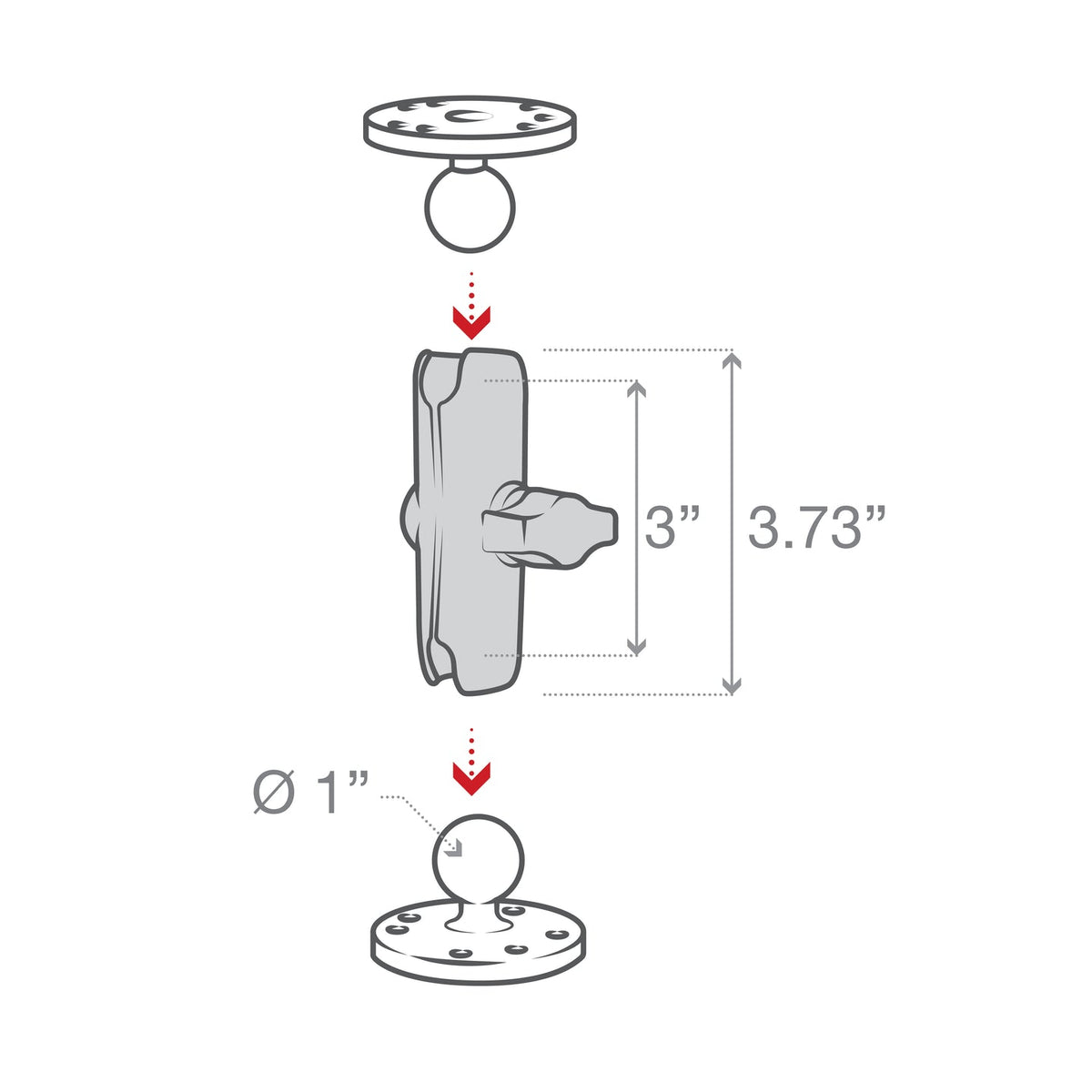 Ram Double Socket Arm - B Size Medium | RAM - B - 201U - MojoMotoSport.com