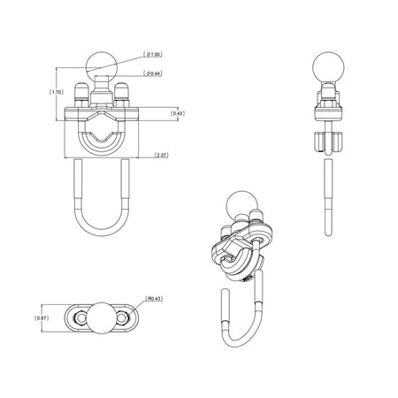 Ram Handlebar U - Bolt Base for Rails 0.5" - 1.25" in Diameter - B Size | RAM - B - 231ZU - MojoMotoSport.com