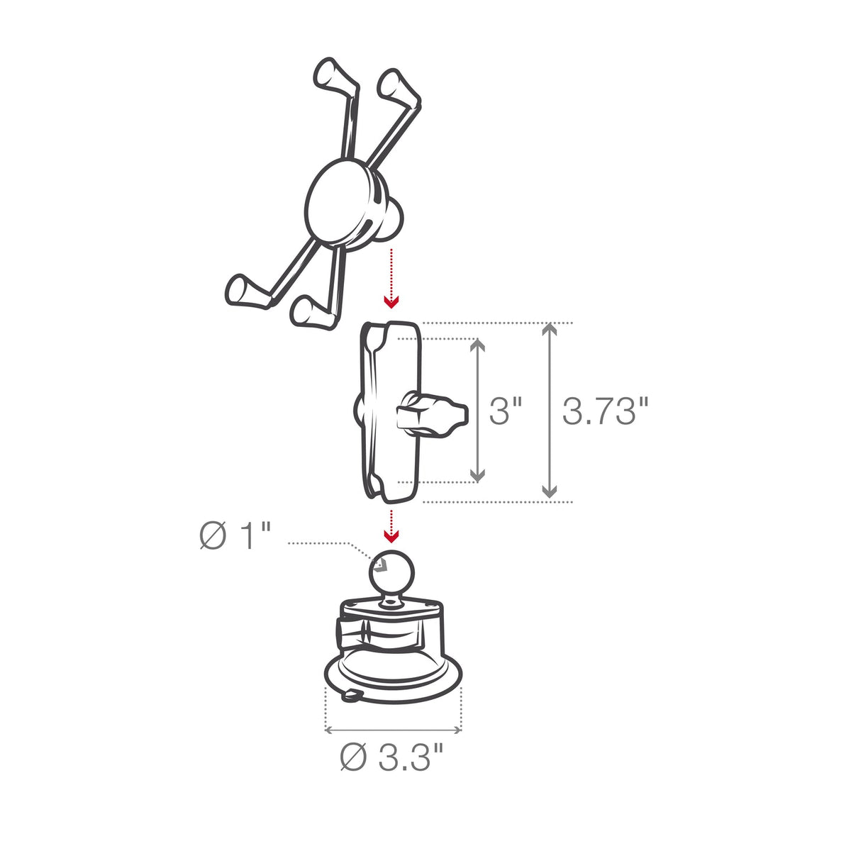 Ram X - Grip Large Phone Mount w/ Twist - Lock Suction Cup - Medium | RAM - B - 166 - UN10 - MojoMotoSport.com