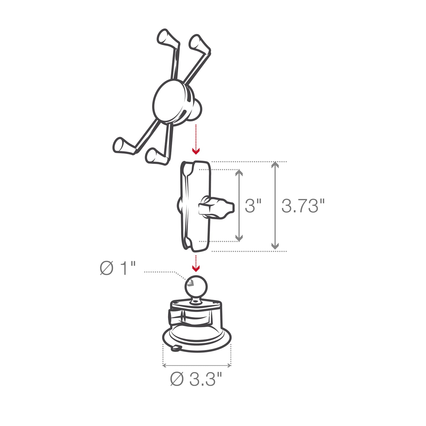 Ram X - Grip Large Phone Mount w/ Twist - Lock Suction Cup - Medium | RAM - B - 166 - UN10 - MojoMotoSport.com