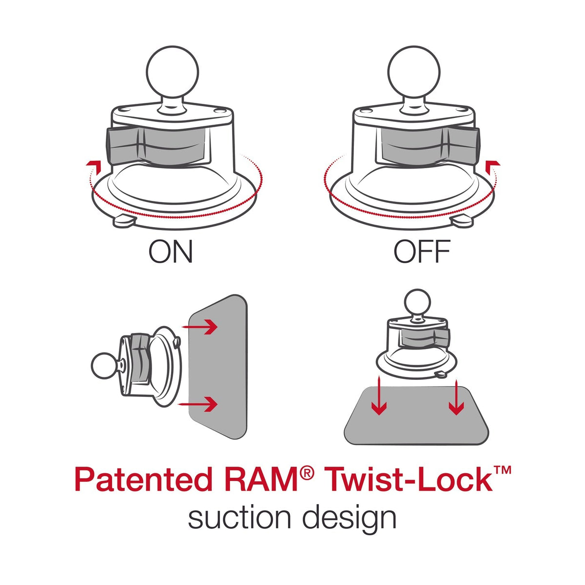 Ram X - Grip Large Phone Mount w/ Twist - Lock Suction Cup - Medium | RAM - B - 166 - UN10 - MojoMotoSport.com
