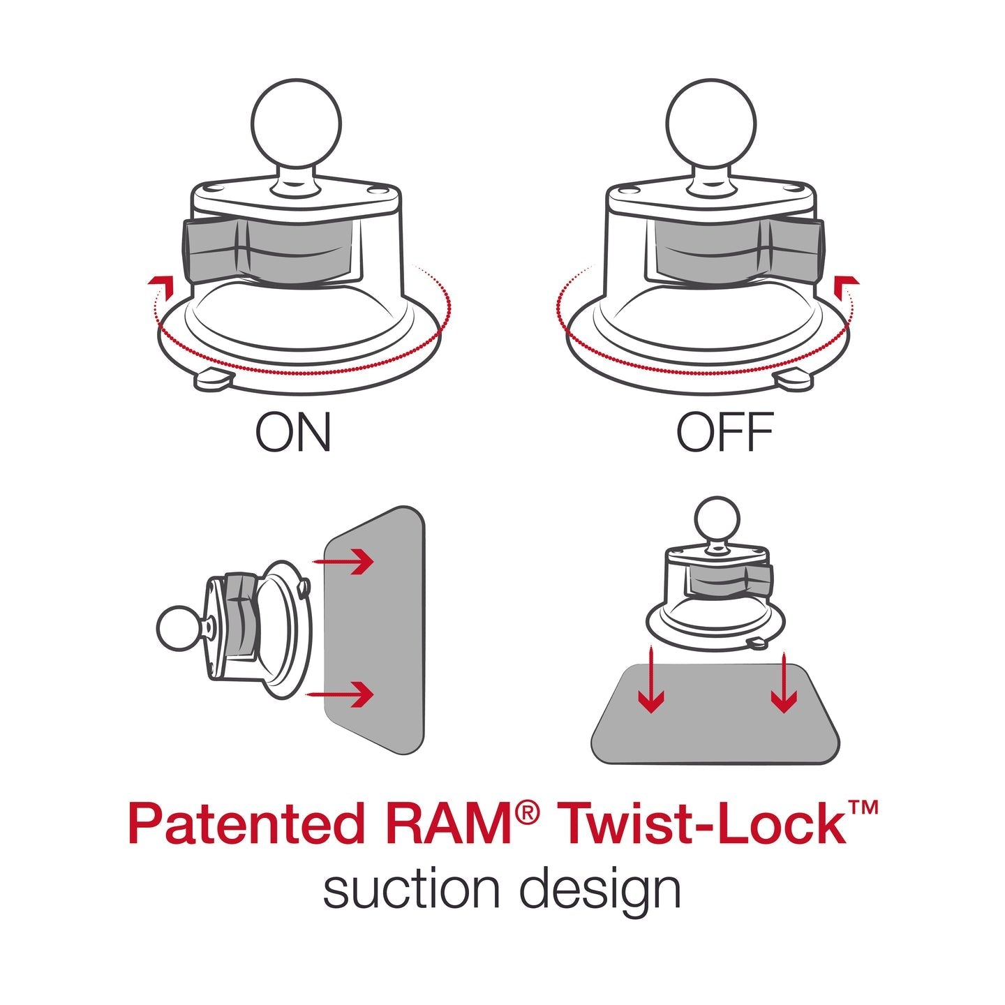 Ram X - Grip Large Phone Mount w/ Twist - Lock Suction Cup - Medium | RAM - B - 166 - UN10 - MojoMotoSport.com